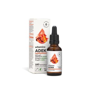 witaminy ADEK w kroplach A + D3 (2000IU) + E + K2MK7 30ml Aura Herbals