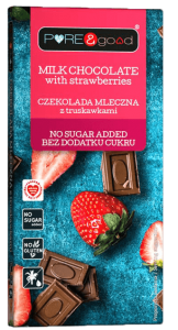 Czekolada Mleczna z truskawkami bez cukru 75 g Pure & Good