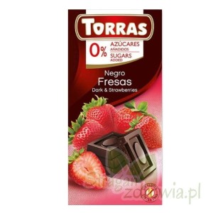 Czekolada gorzka z truskawkami bez cukru 75 g Torras