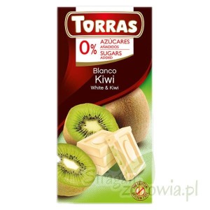 Czekolada biała z kiwi bez cukru 75 g Torras 