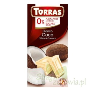 Czekolada biała z kokosem bez cukru 75 g Torras
