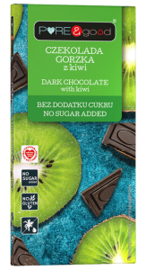 Czekolada gorzka z kiwi bez cukru, bezglutenowa 75 g Pure&Good