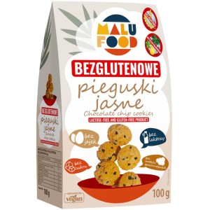 Pieguski Jasne - bezglutenowe wegańskie ciasteczka bez cukru z kawałkami czekolady 100G MALU FOOD