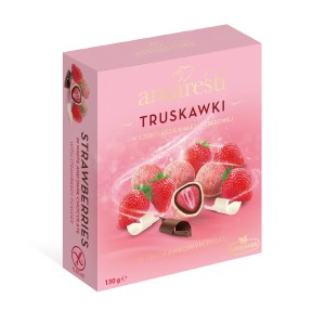 Bombonerka truskawki w czekoladzie deserowej i białej w truskawkowym pyłku 130g AMARESTI