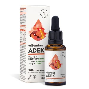 Witaminy ADEK A+D3+E+K2mk krople 30ml AURA