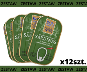 Zestaw 12x sardynki portugalskie pikantne w oliwie z oliwek 120g Bon Appetit